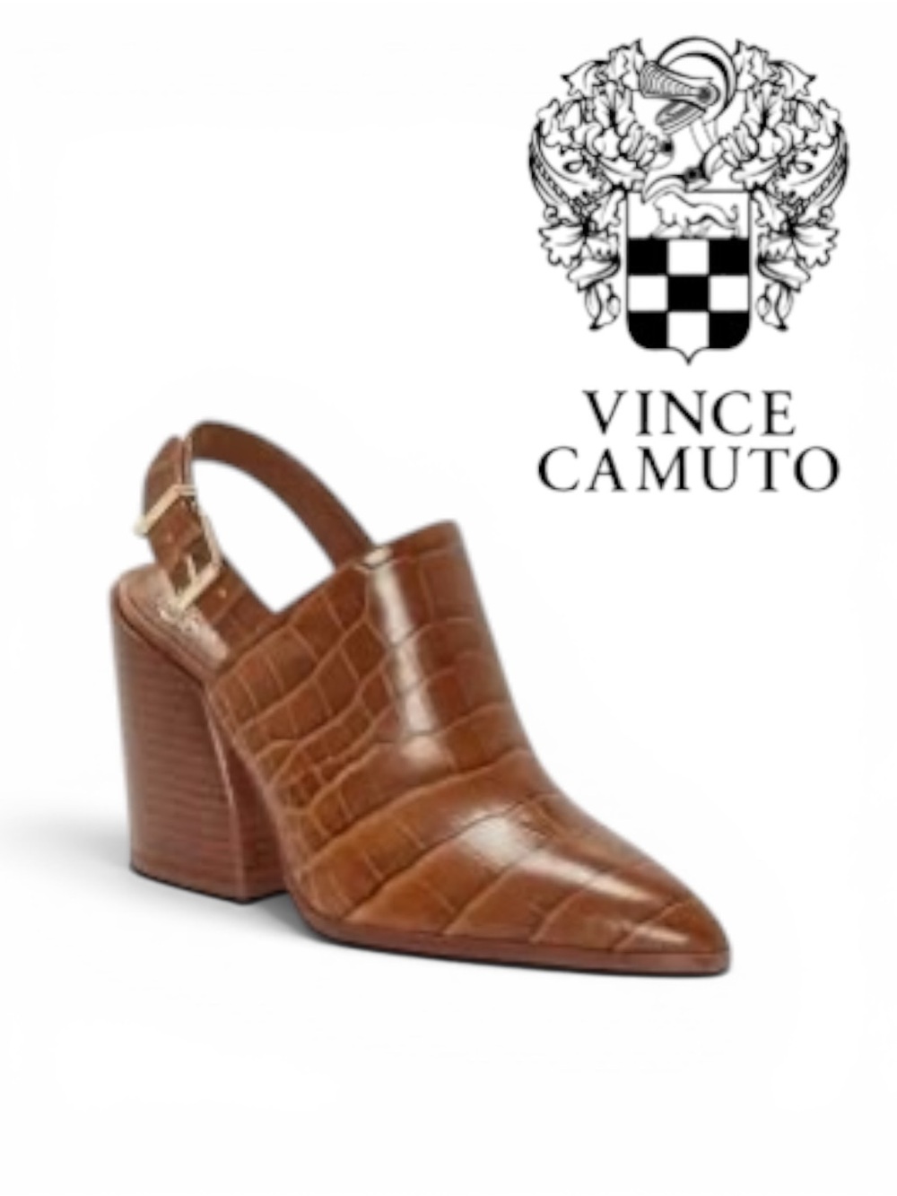 Vince Camuto Tan Croc-Embossed Leather Pointed Slingback Mule-NWOT
